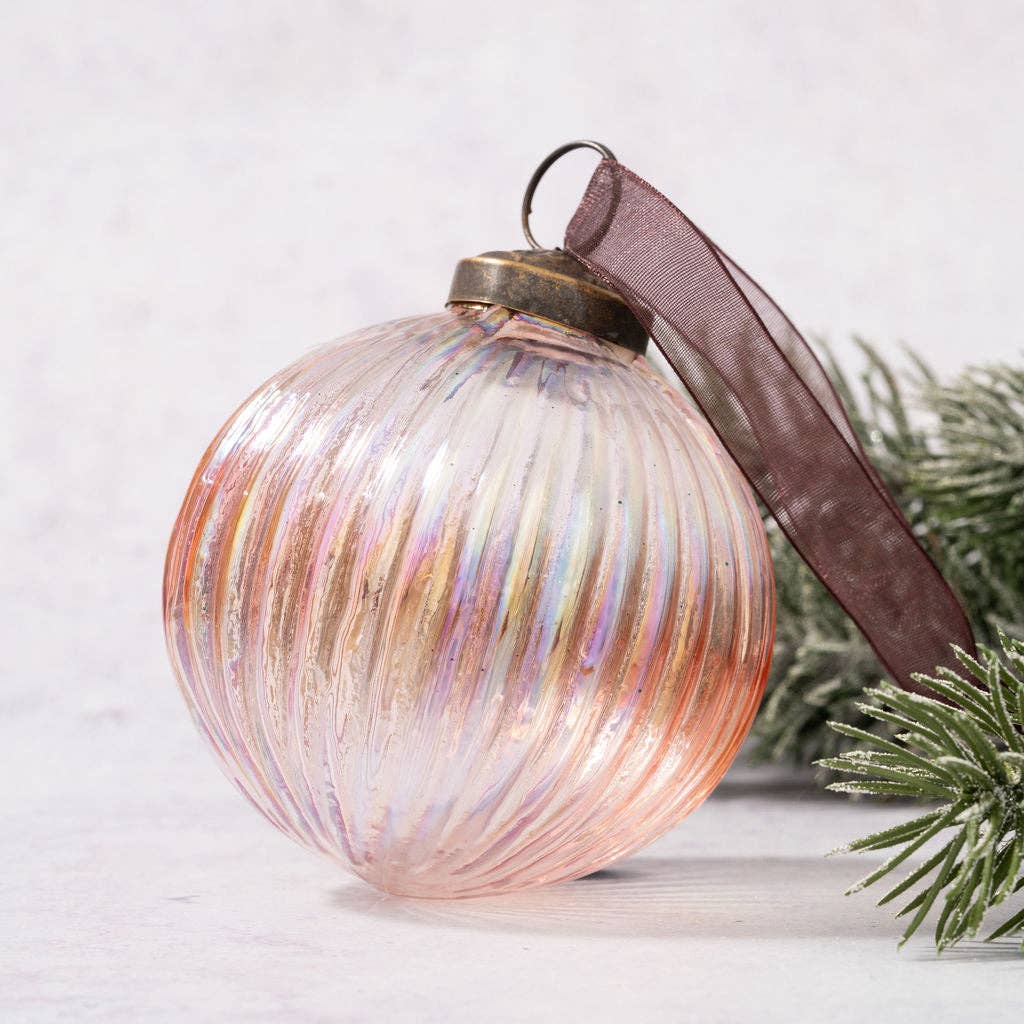 3" Large Rose Rainbow Glass Ribbed Ball - Violet Elizabeth - Christmas Decorations