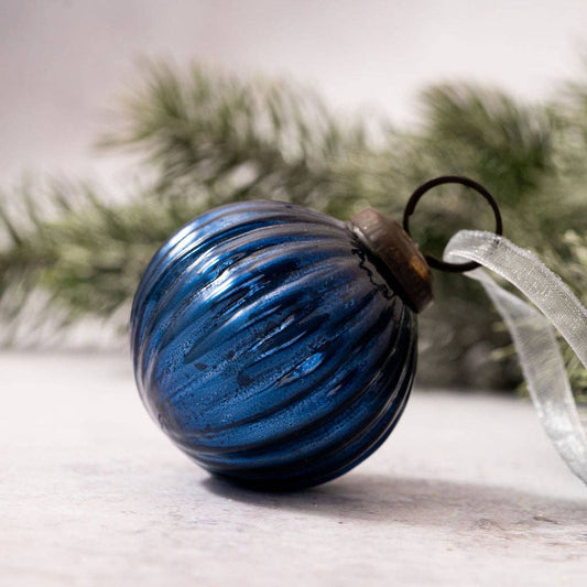 2" Medium Old Navy Ribbed Glass Christmas Decoration - Violet Elizabeth