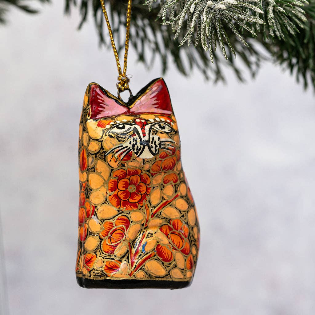 Peach Russian Floral Hanging Cat Ornament - Violet Elizabeth