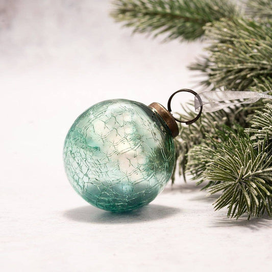 2" Medium Mint Crackle Glass Christmas Tree Ornament - Violet Elizabeth