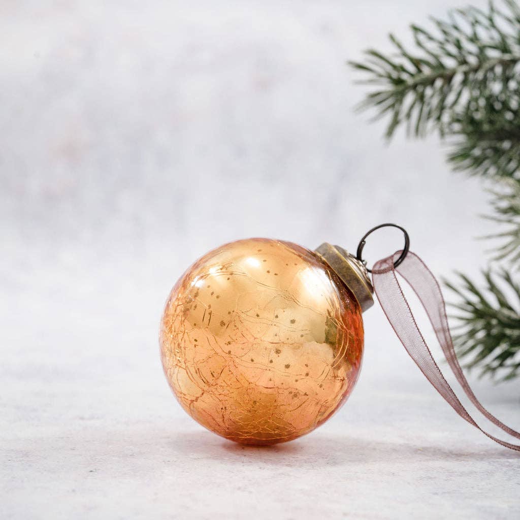 2" Honey Crackle Glass Christmas Bauble - Violet Elizabeth