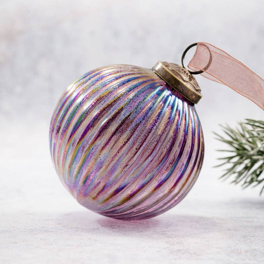 3" Mulberry Rainbow Ribbed Glass Ball - Violet Elizabeth