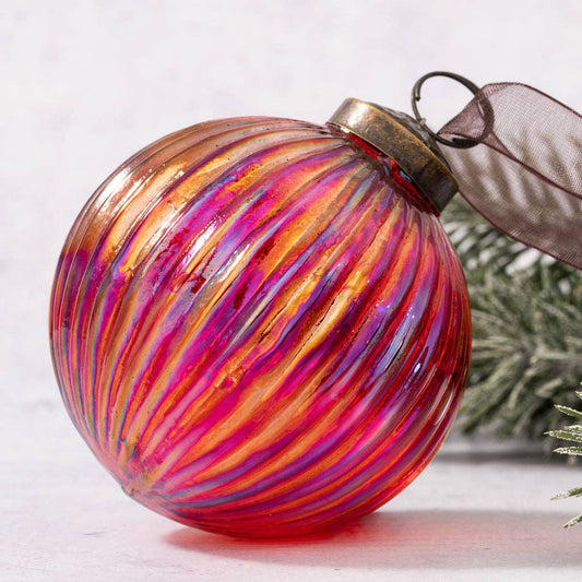 4" Extra Large Red Rainbow Glass Ribbed Ball - Violet Elizabeth