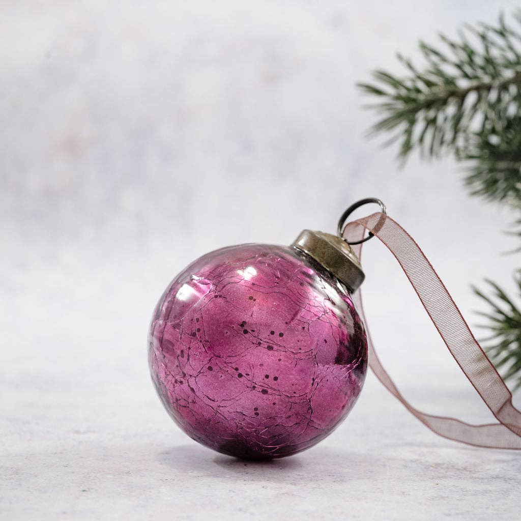 2" Mulberry Crackle Glass Christmas Bauble - Violet Elizabeth