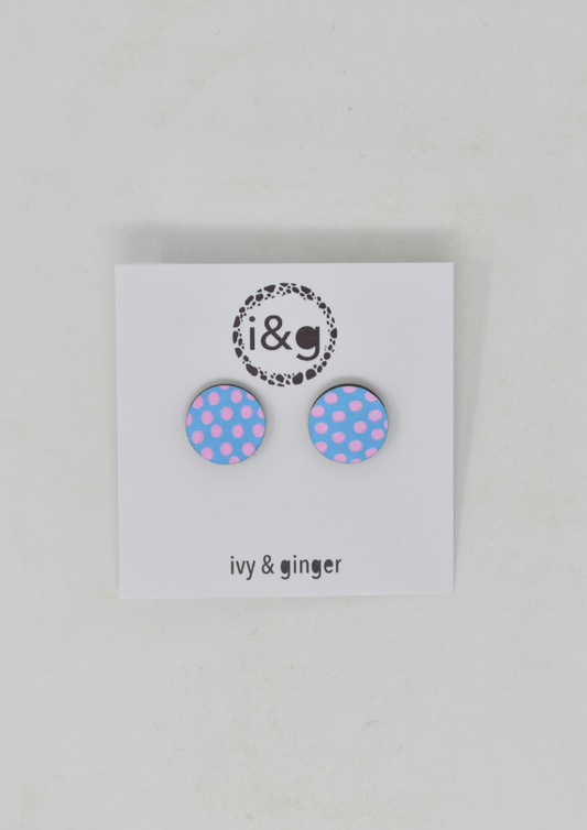 Pink on Blue Polka Midi Studs - Violet Elizabeth