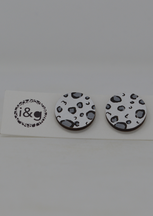 White & Silver Leopard Studs: Large - Violet Elizabeth