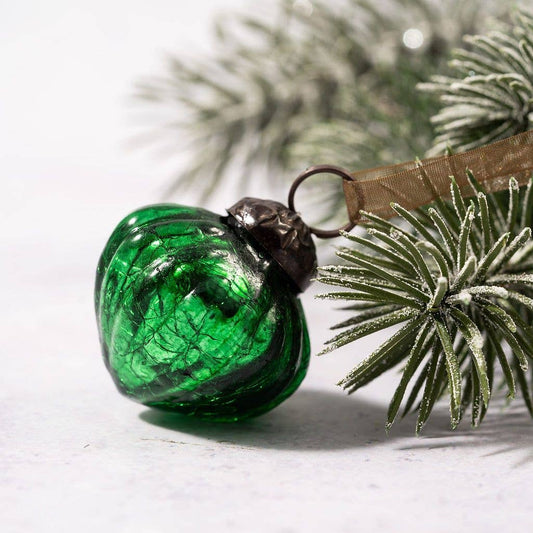 A Small 1" Emerald Crackle Glass Lanterns - Violet Elizabeth - Christmas Decorations