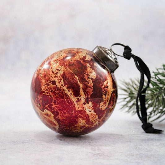 3" Red Marble Glass Hanging Bauble - Violet Elizabeth