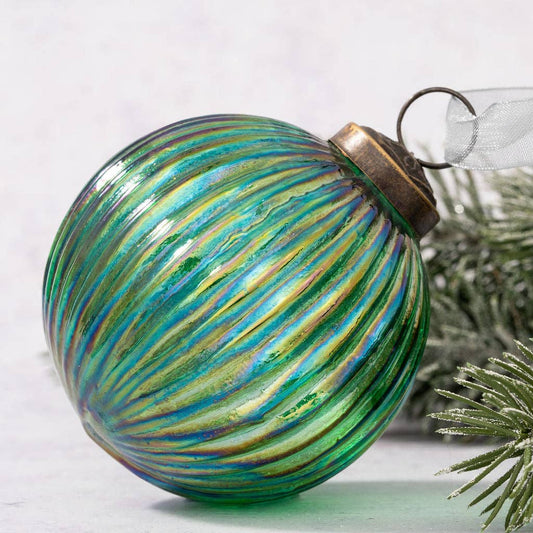 4" Extra Large Emerald Rainbow Glass Ribbed Ball - Violet Elizabeth