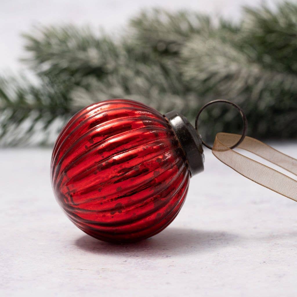 2" Medium Red Ribbed Glass Christmas Bauble - Violet Elizabeth