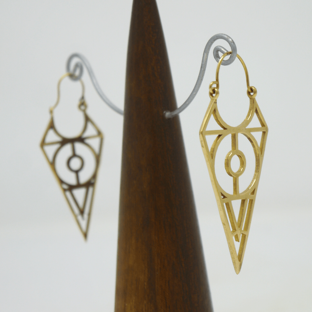 Brass arrow/triangle circular centre earring - Violet Elizabeth - Jewellery