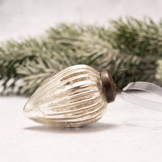 2" Medium Silver Ribbed Glass Christmas Pinecone - Violet Elizabeth