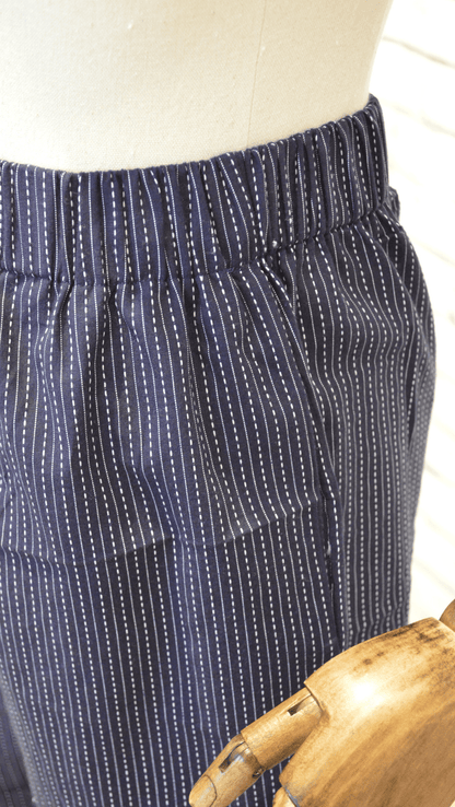 Elasticated cotton trousers - navy blue striped - Violet Elizabeth - Clothing