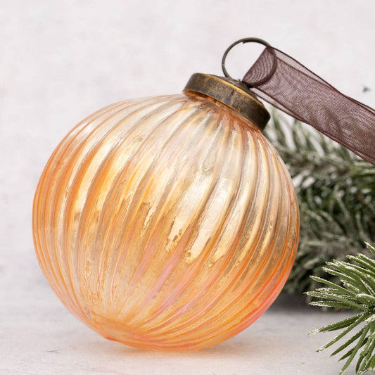 4" Honey Rainbow Ribbed Glass Hanging Bauble - Violet Elizabeth