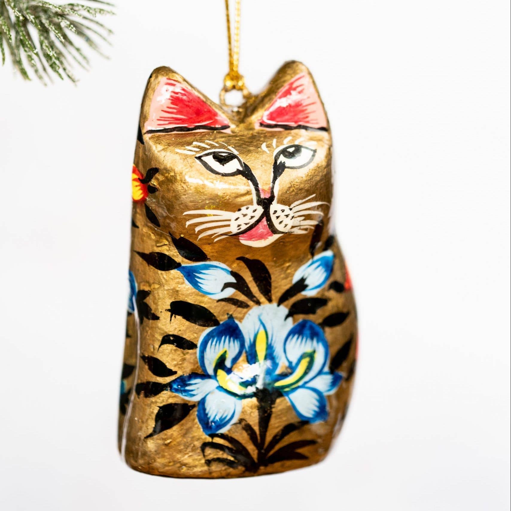 Gold Indian Floral Hanging Cat - Violet Elizabeth - Christmas Decorations