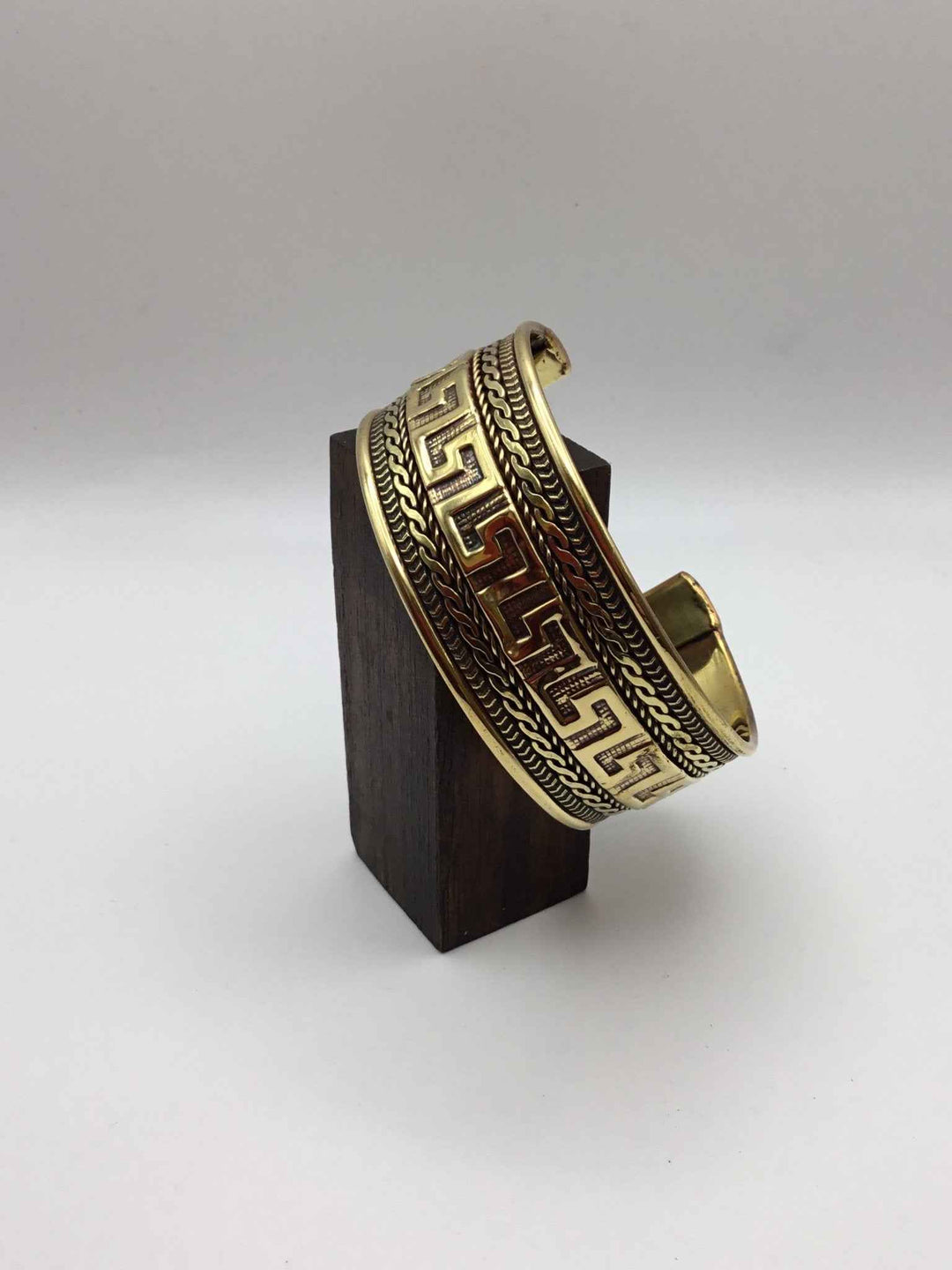 Greek Key Bangle: Brass And Silver Plated Brass