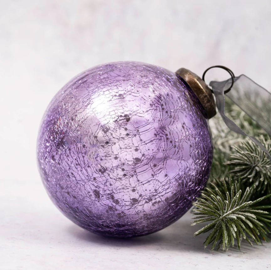 Christmas - Glass Crackle Bauble, 4” - Violet Elizabeth