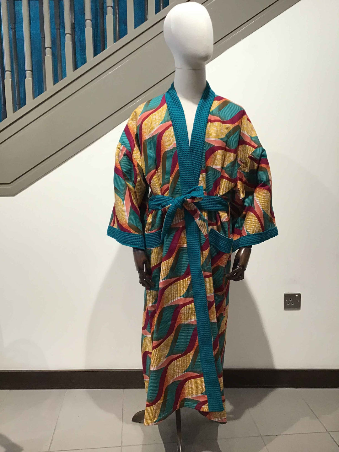 Waffle Geometric Print Robe
