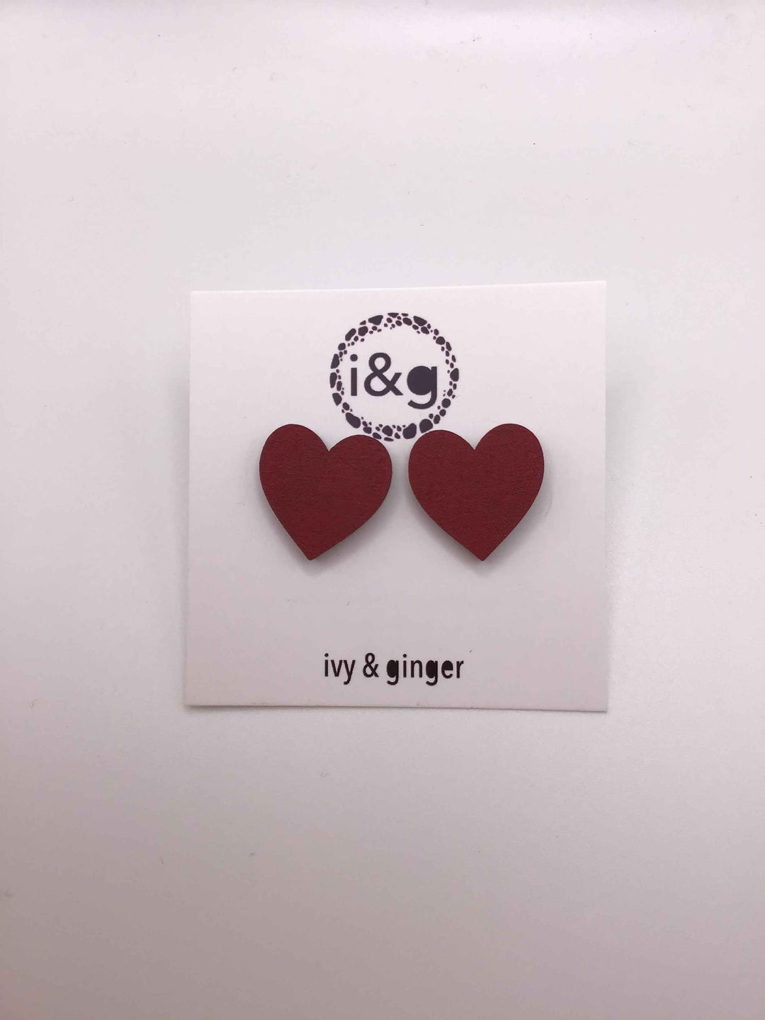 Deep Red Heart Studs: Large
