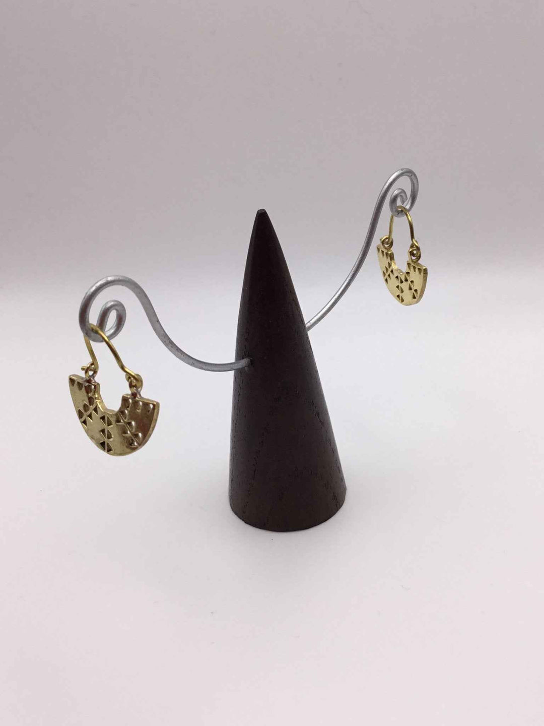 Mini Half Moon Aztec Earrings: Brass And Silver Plated Brass