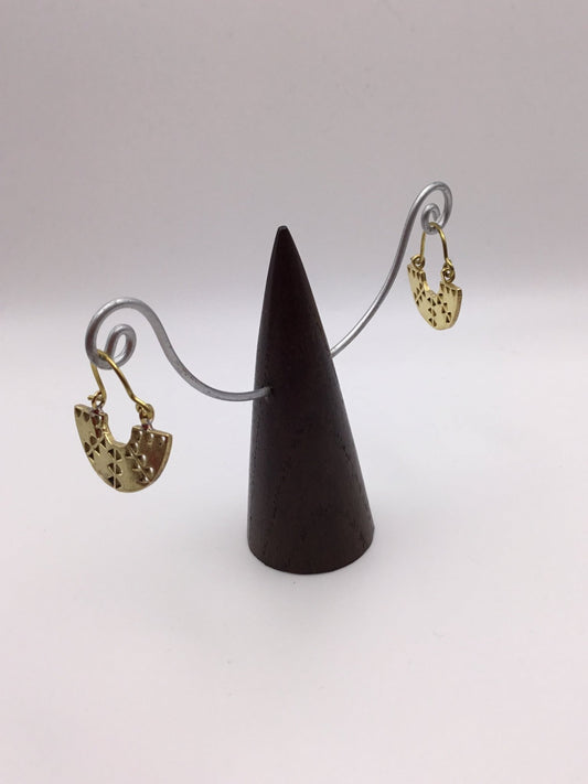 Mini Half Moon Aztec earrings: Brass and Silver Plated Brass - Violet Elizabeth - Jewellery