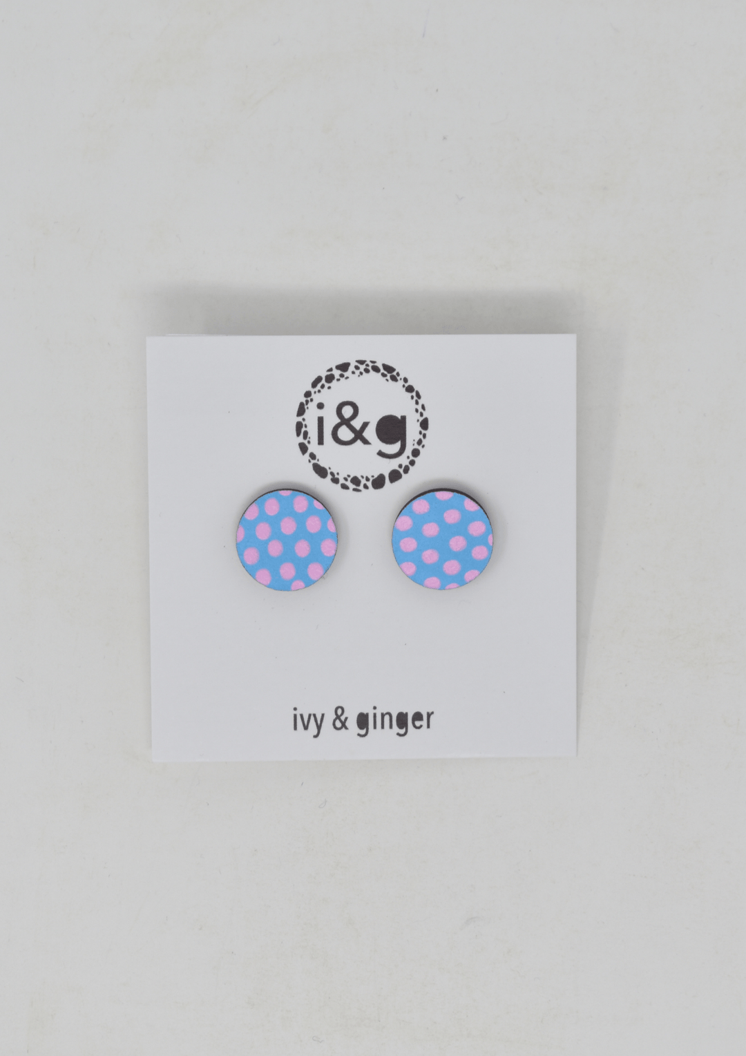Pink on Blue Polka Midi Studs - Violet Elizabeth - Jewellery