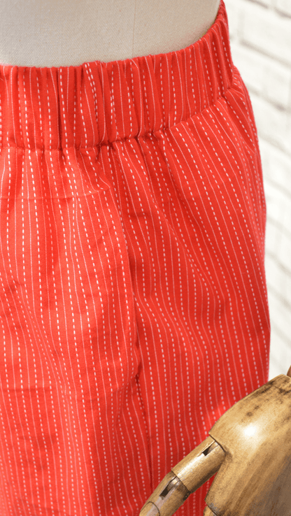 Red and white kantha stitch style stripe - Violet Elizabeth - Clothing
