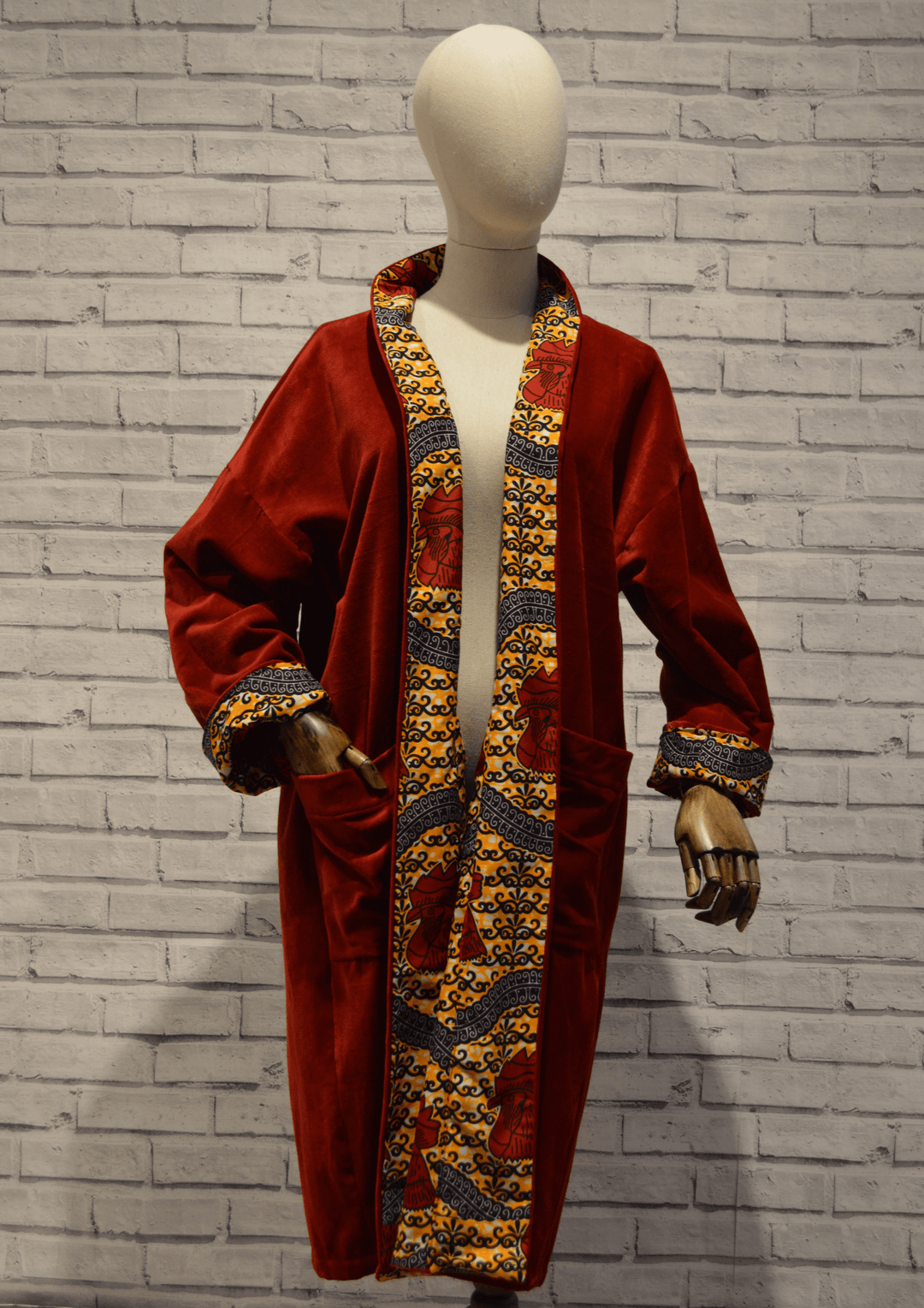 Red Rooster Long Velvet Coat - Violet Elizabeth - Clothing
