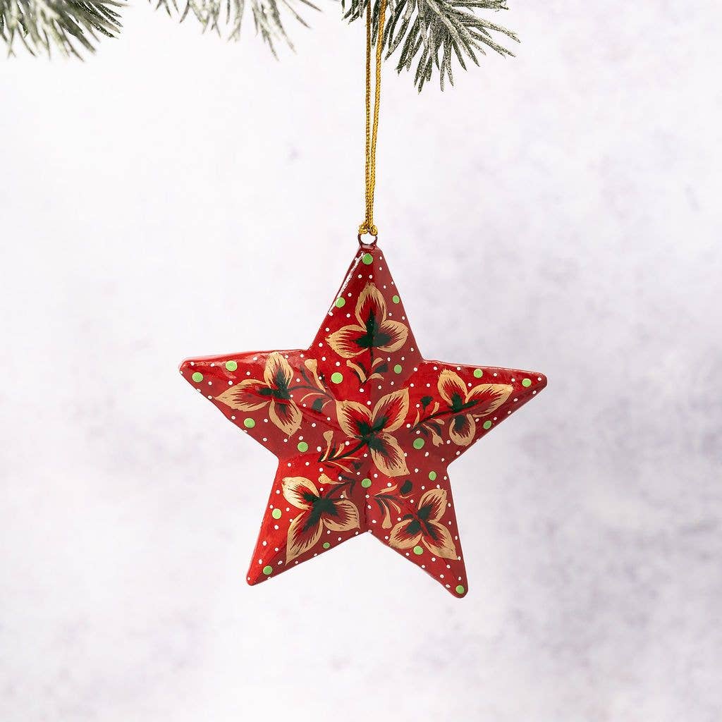 Red With Gold Tri Leaf 3D Hanging Star - Violet Elizabeth - Christmas Decorations