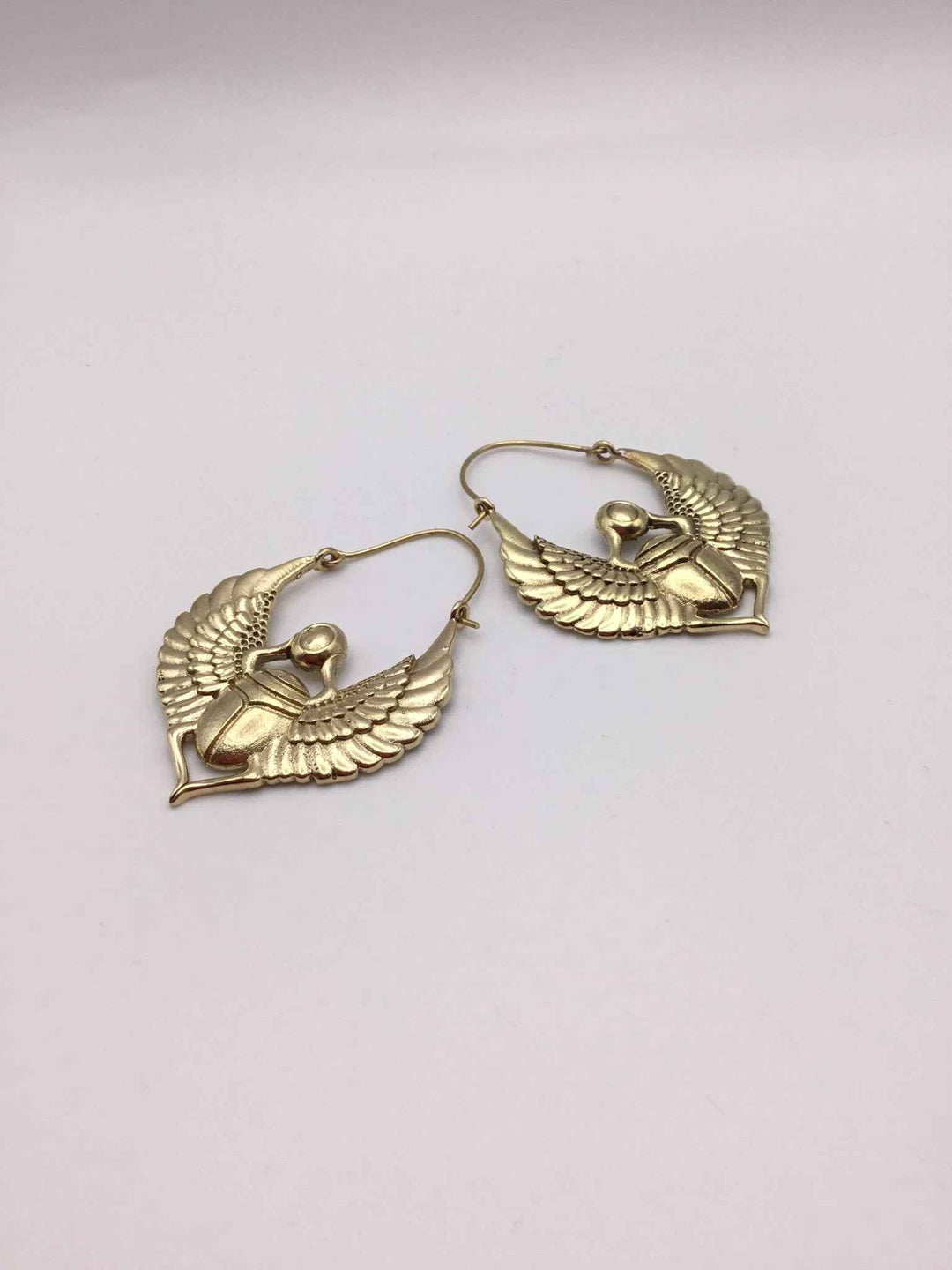 Sacred Scarab Large Brass Hoops