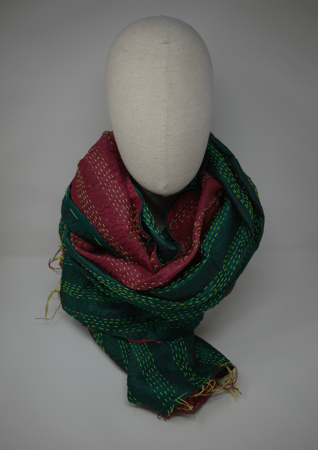 Silk kantha scarf - pink and green - Violet Elizabeth - Scarves