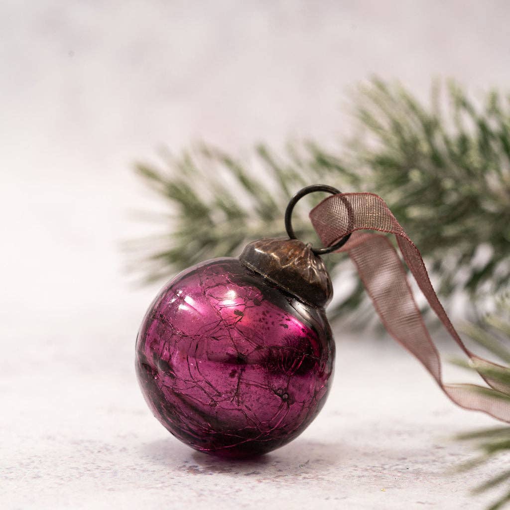 Small 1" Mulberry Crackle Glass Baubles - Violet Elizabeth - Christmas Decorations