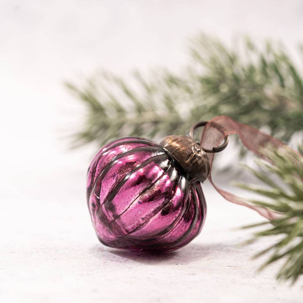 Small 1" Mulberry Crackle Glass Lanterns - Violet Elizabeth - Christmas Decorations