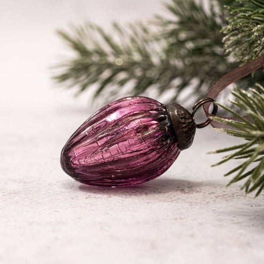 Small 1" Mulberry Crackle Glass Pinecones - Violet Elizabeth - Christmas Decorations