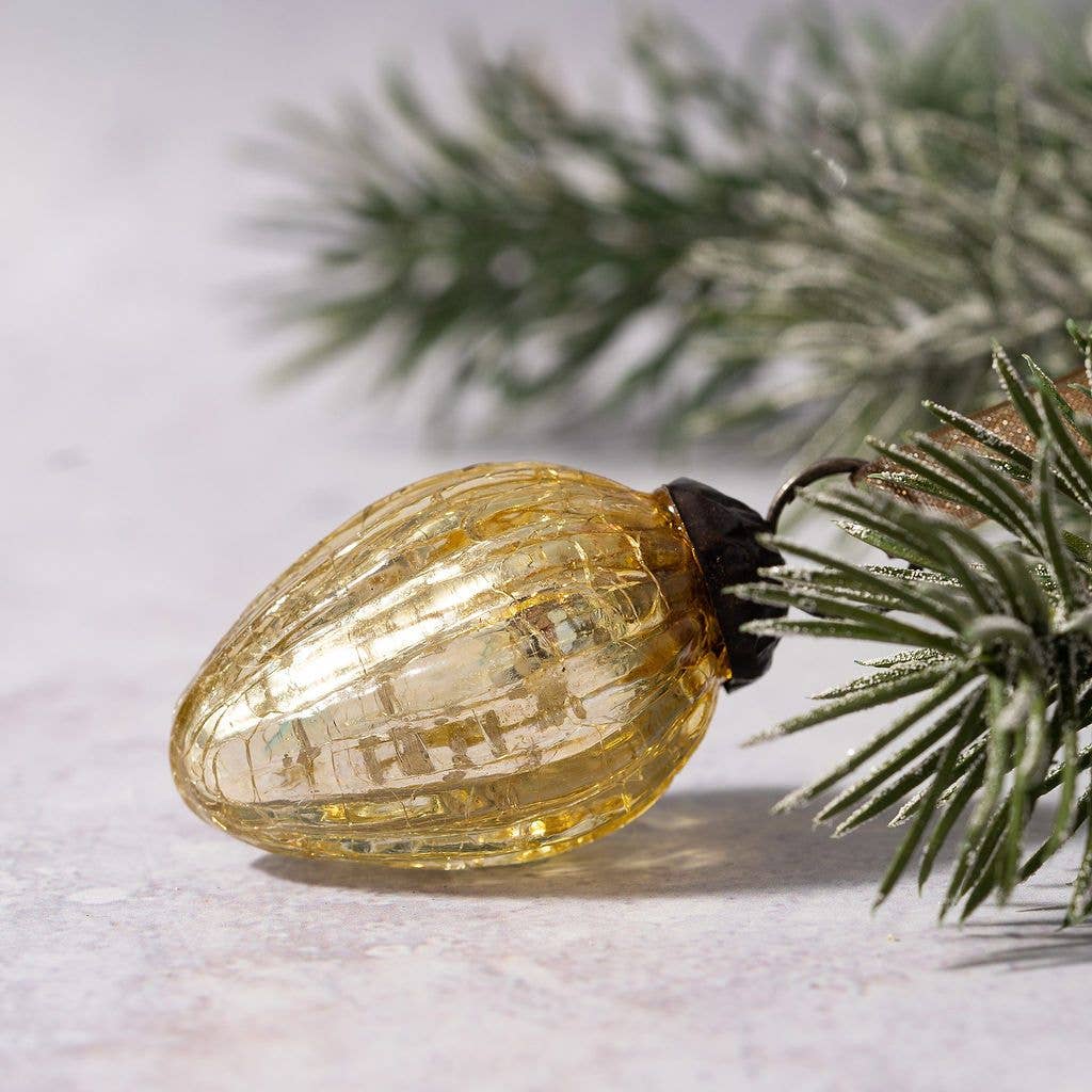 Small Gold 1" Crackle Glass Pinecones - Violet Elizabeth - Christmas Decorations