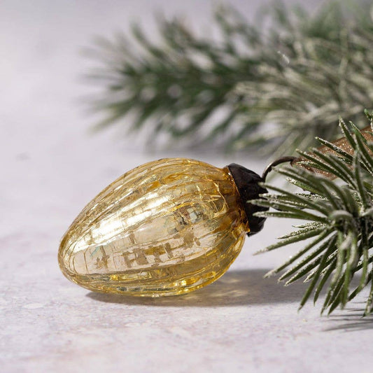 Small Gold 1" Crackle Glass Pinecones - Violet Elizabeth - Christmas Decorations