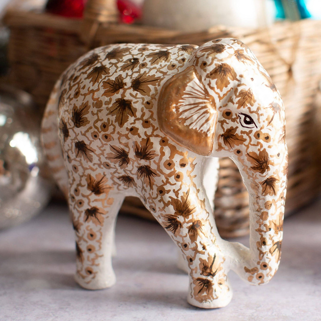White & Gold Leaf Giant Elephant - Violet Elizabeth - Christmas Decorations