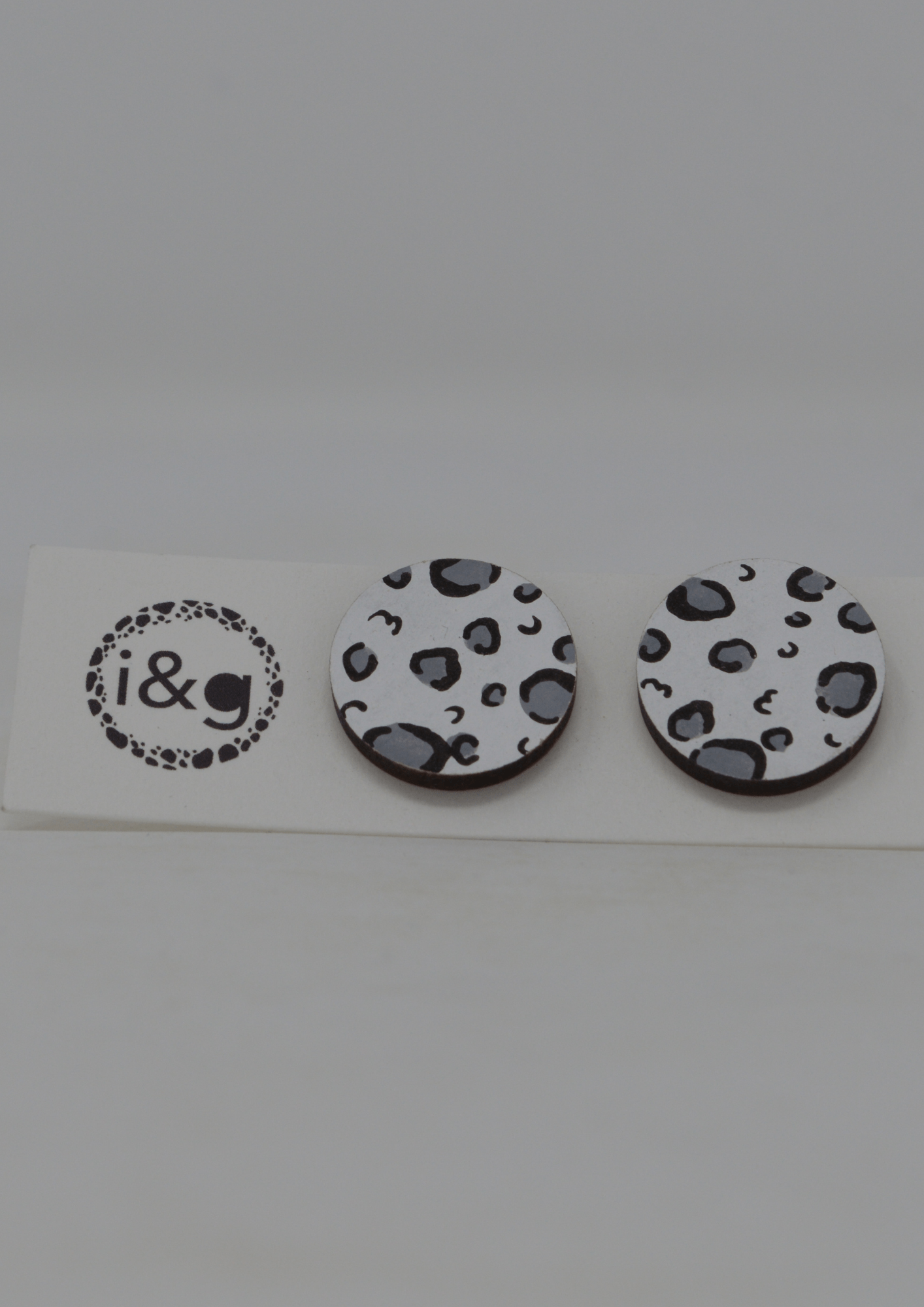 White & Silver Leopard Studs: Large - Violet Elizabeth - Jewellery
